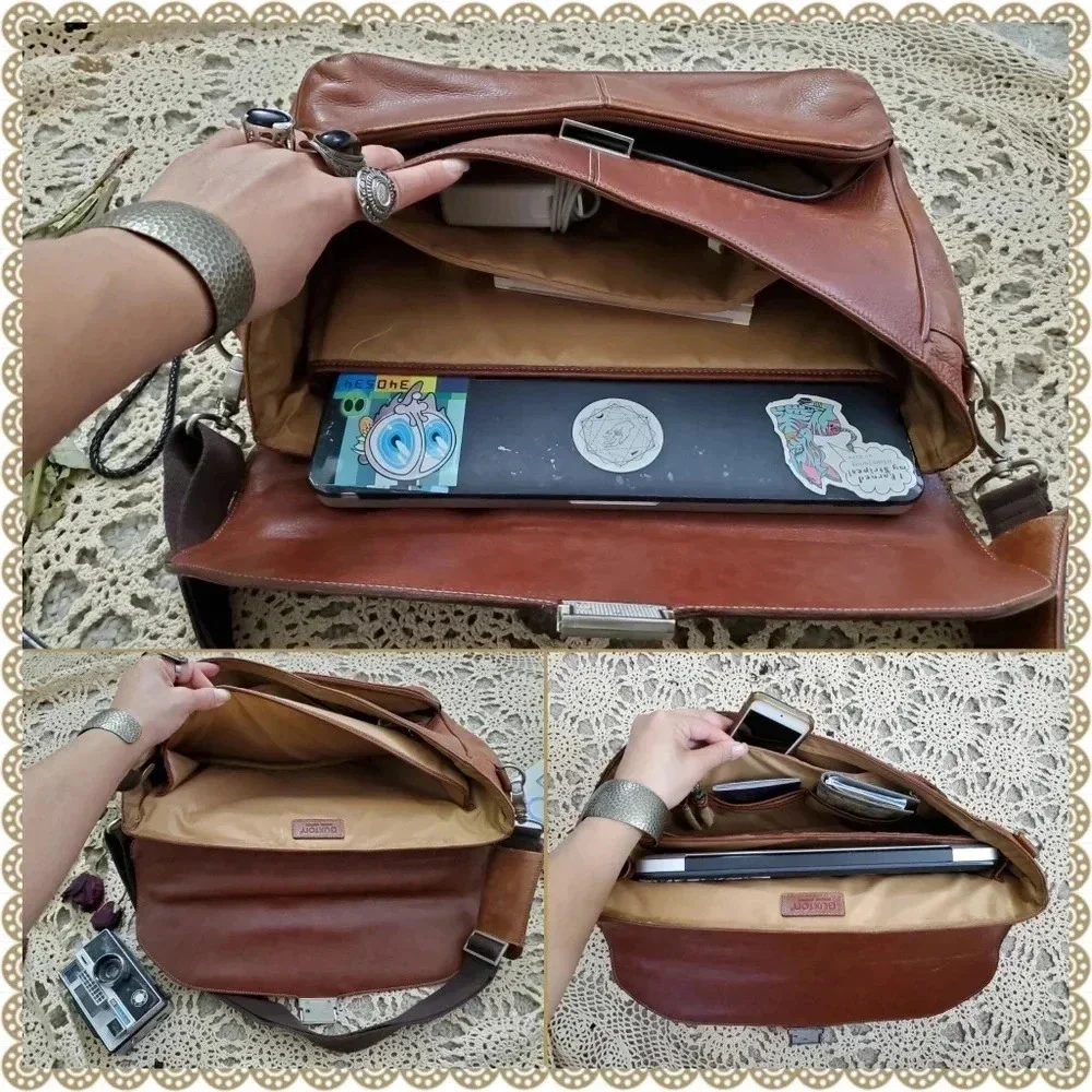 Buxtor British Tan Leather Key Lock Messenger Laptop Bicycle Mens Womens Bag